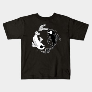 Koi Fish Ying Yang Black and White Kids T-Shirt